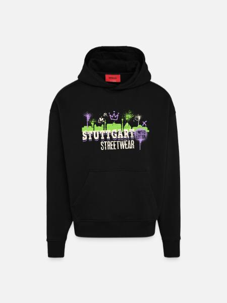 Stuttgart Skyline City Tyskland Graffiti Kunst - Heavyweight oversized organic hoodie made in EU - SOLID BLACK