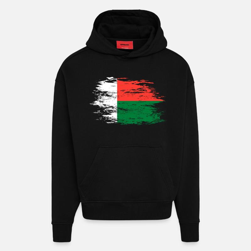Drapeau de Madagascar utilisé - Sweat à capuche bio épais oversize fabriqué en UE - SOLID BLACK