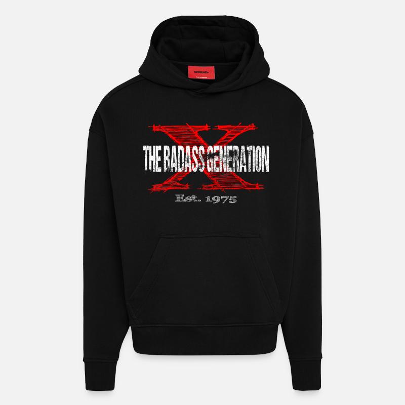 Génération X 1975 Rétro - Sweat à capuche bio épais oversize fabriqué en UE - SOLID BLACK