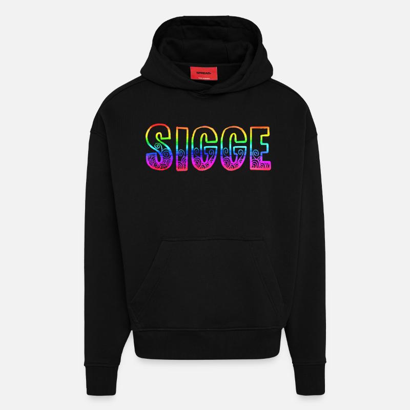sigge rs arc-en-ciel - Sweat à capuche bio épais oversize fabriqué en UE - SOLID BLACK