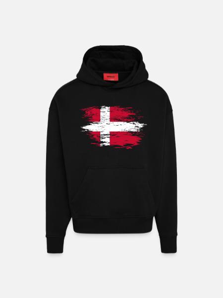Drapeau du Danemark utilisé - Sweat à capuche bio épais oversize fabriqué en UE - SOLID BLACK