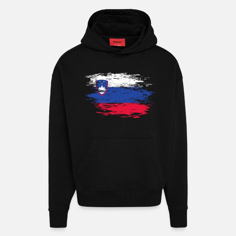 Drapeau de la Slovénie utilisé - Sweat à capuche bio épais oversize fabriqué en UE - SOLID BLACK