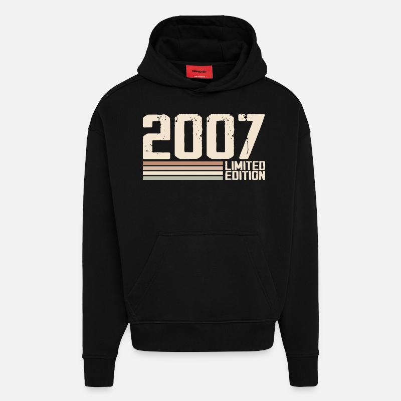 2007 Millésime 2007 Anniversaire 2007 Rétro 2007 - Sweat à capuche bio épais oversize fabriqué en UE - SOLID BLACK