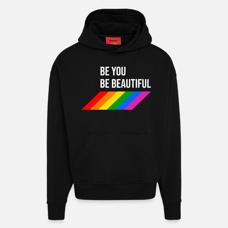 LGBTQIA Bel arc-en-ciel - Sweat à capuche bio épais oversize fabriqué en UE - SOLID BLACK