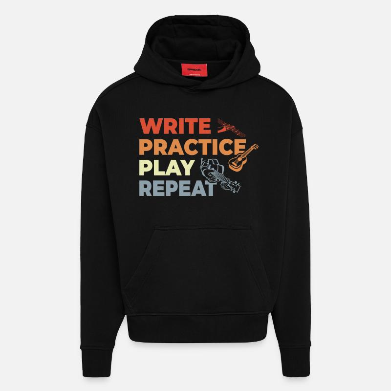 Ukulélé Citation Style Rétro - Sweat à capuche bio épais oversize fabriqué en UE - SOLID BLACK