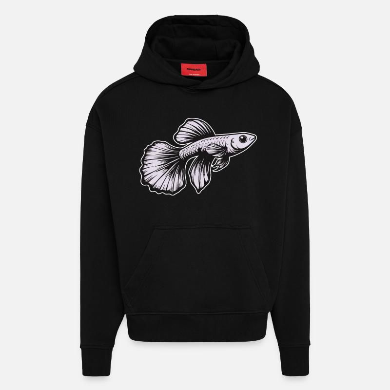 White Guppy Design – Poisson d’aquarium - Sweat à capuche bio épais oversize fabriqué en UE - SOLID BLACK