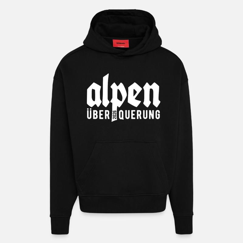 Traversée des Alpes 2026 - Randonnée - Sweat à capuche bio épais oversize fabriqué en UE - SOLID BLACK