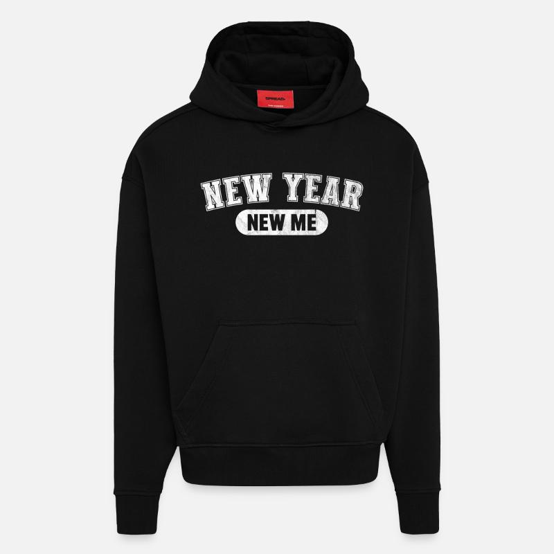Nouvel An, Nouveau Moi - Sweat à capuche bio épais oversize fabriqué en UE - SOLID BLACK