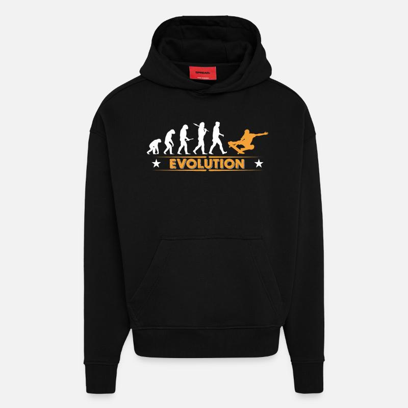 Skateboard Evolution - orange/weiss - Hoodie- made by SPREAD  - SOLID BLACK