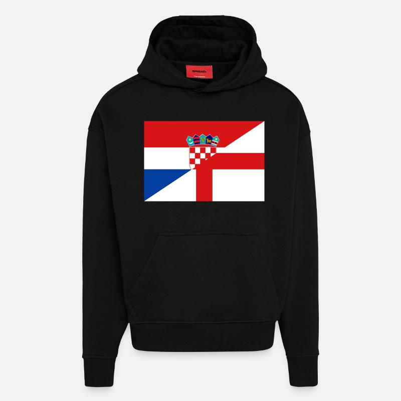 Drapeau de Croatie et Angleterre - Sweat à capuche bio épais oversize fabriqué en UE - SOLID BLACK