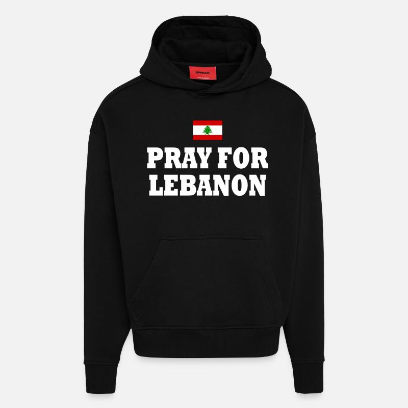 Pray for lebanon - libanon - Sweat à capuche bio épais oversize fabriqué en UE - SOLID BLACK