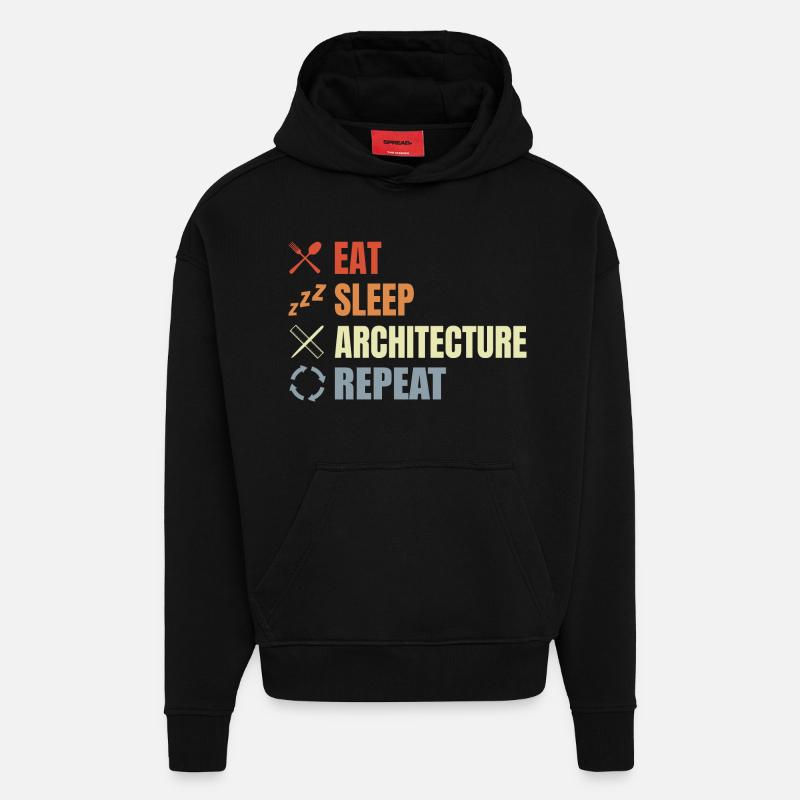 Manger Sommeil Architecture Répéter - Sweat à capuche bio épais oversize fabriqué en UE - SOLID BLACK