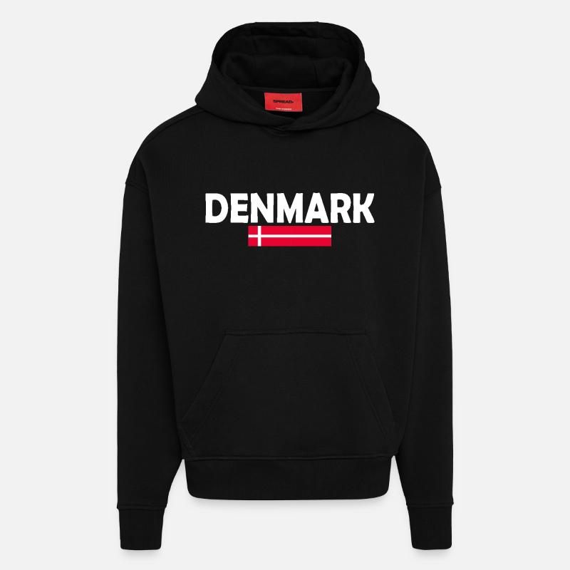 Drapeau du Danemark - Sweat à capuche bio épais oversize fabriqué en UE - SOLID BLACK