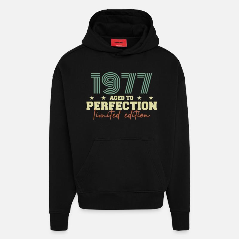1977 - Sweat à capuche bio épais oversize fabriqué en UE - SOLID BLACK