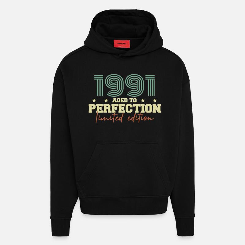1991 - Sweat à capuche bio épais oversize fabriqué en UE - SOLID BLACK