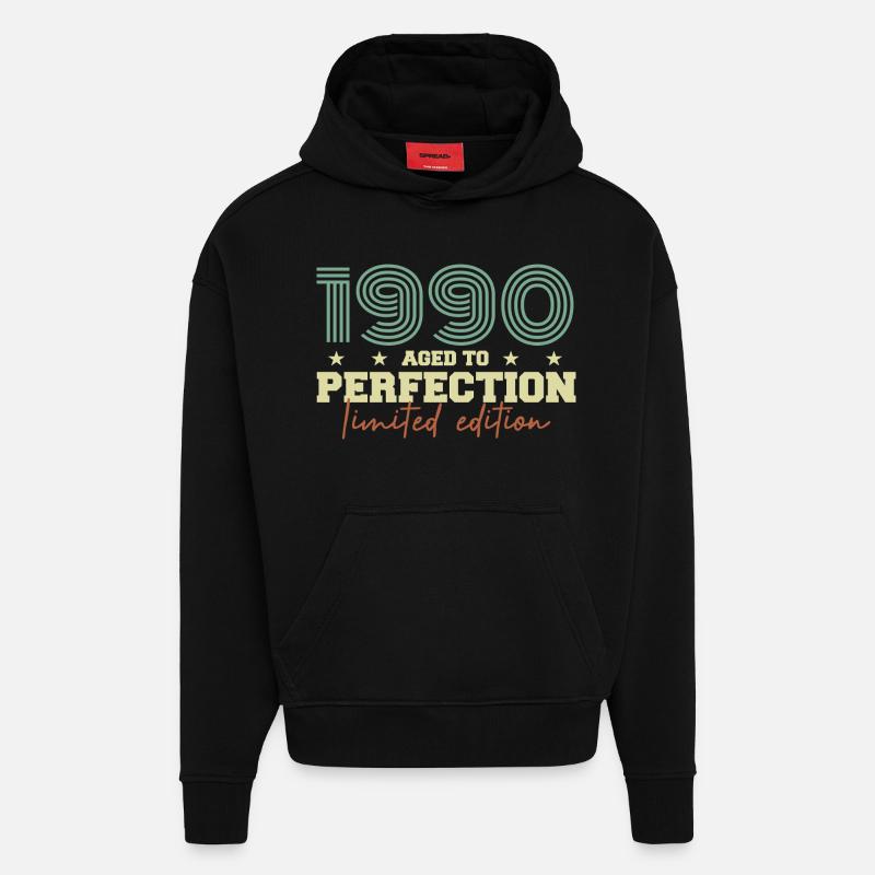 1990 - Sweat à capuche bio épais oversize fabriqué en UE - SOLID BLACK