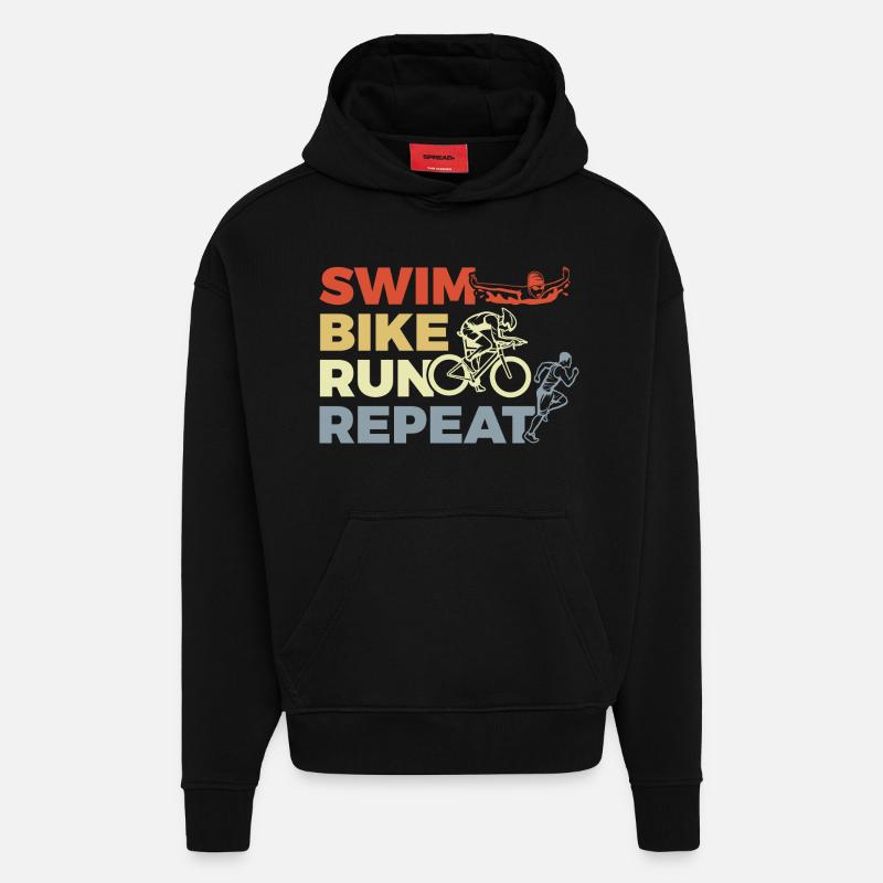Répétition du triathlon - Sweat à capuche bio épais oversize fabriqué en UE - SOLID BLACK
