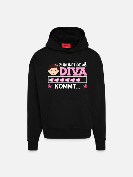 Bientôt Maman FUTURE DIVA ARRIVE Drôle - Sweat à capuche bio épais oversize fabriqué en UE - SOLID BLACK