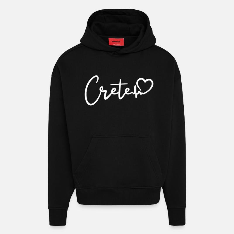 Crète heartbeat île de Crète - Sweat à capuche bio épais oversize fabriqué en UE - SOLID BLACK