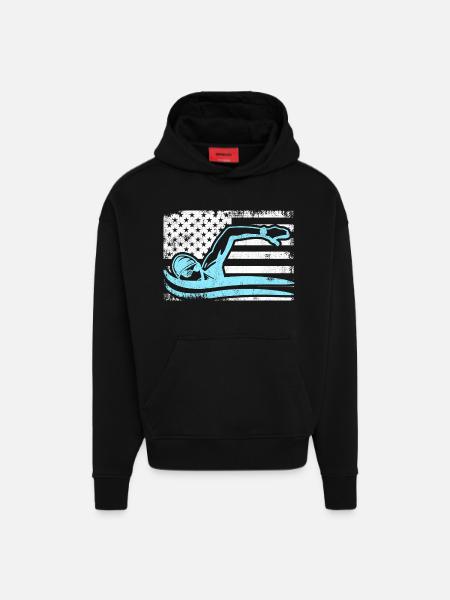Patriotic swimmer - Hoodie- made by SPREAD - SOLID BLACK