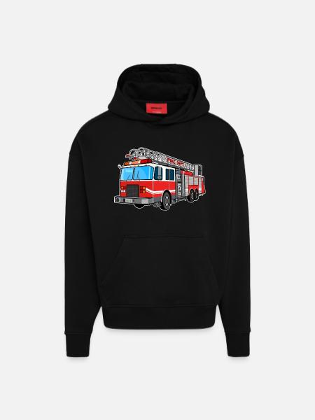 Pompiers, pompiers, pompiers, extincteurs - Sweat à capuche bio épais oversize fabriqué en UE - SOLID BLACK