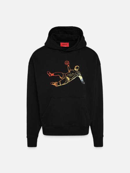 Retro Handball Player - Hoodie- made by SPREAD - SOLID BLACK