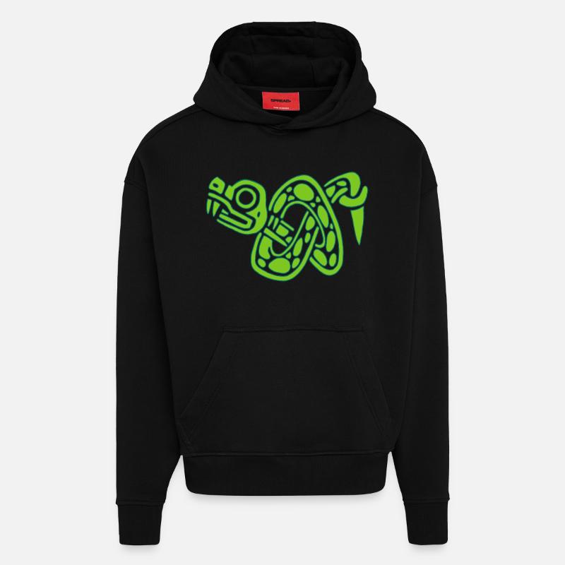 Noeud de serpent vert - Sweat à capuche bio épais oversize fabriqué en UE - SOLID BLACK