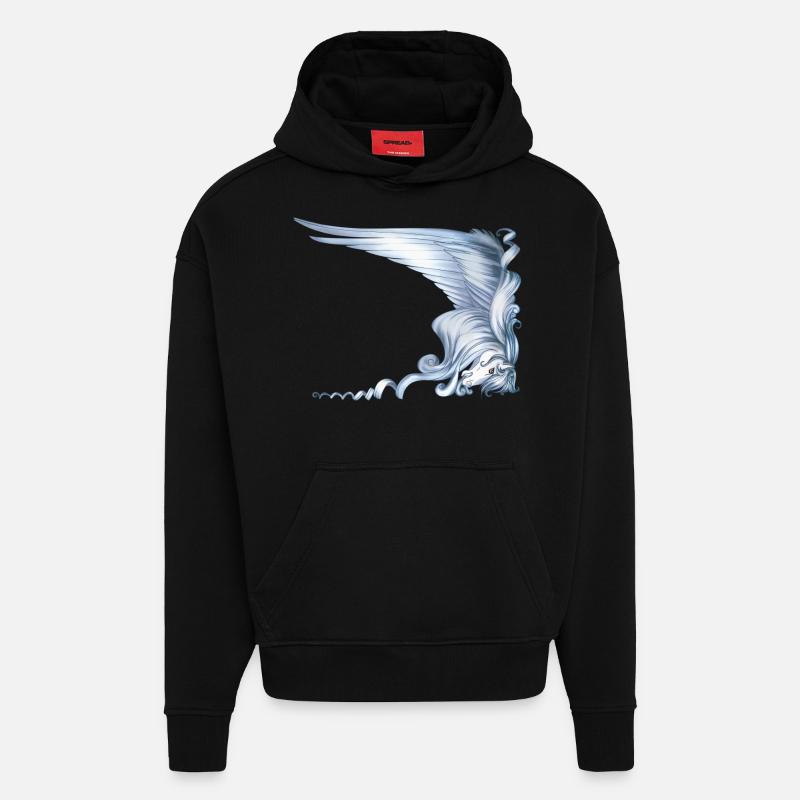 Pegasus Head avec Big Wing - Sweat à capuche bio épais oversize fabriqué en UE - SOLID BLACK