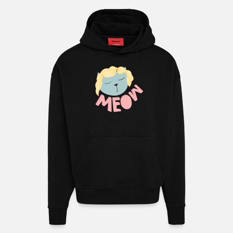 MEOW Cat Shirt - Sweat à capuche bio épais oversize fabriqué en UE - SOLID BLACK