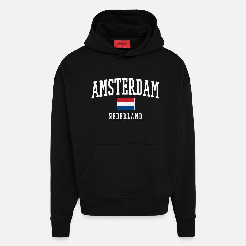Amsterdam NL Flag Design - Hoodie- made by SPREAD  - SOLID BLACK