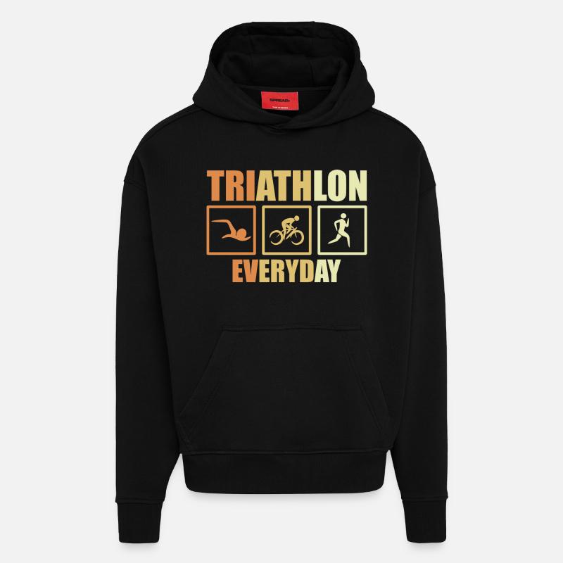 Routine de triathlon à vélo - Sweat à capuche bio épais oversize fabriqué en UE - SOLID BLACK