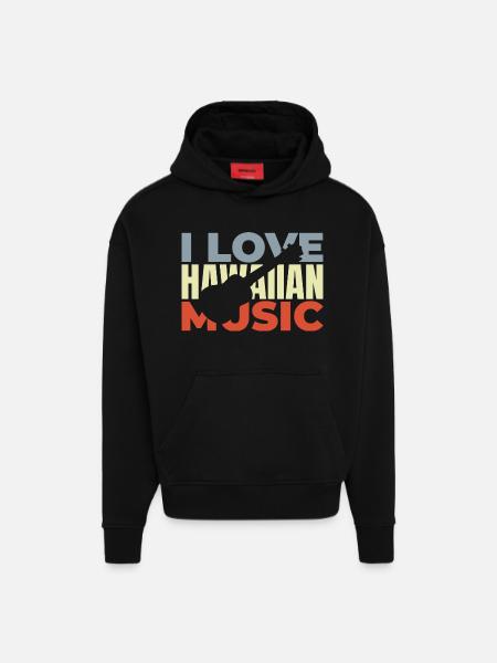 Musique hawaïenne - Sweat à capuche bio épais oversize fabriqué en UE - SOLID BLACK