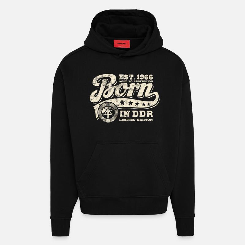 Né en RDA en 1966 - Anniversaire - Ossi Gift - Sweat à capuche bio épais oversize fabriqué en UE - SOLID BLACK