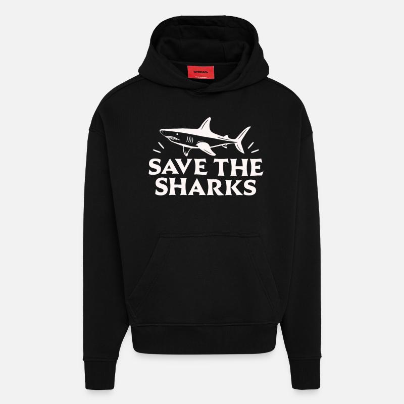 Sauver les requins - Sweat à capuche bio épais oversize fabriqué en UE - SOLID BLACK