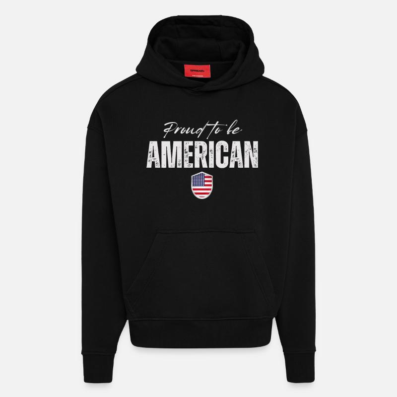 Fier Américain, j’aime l’Amérique - Sweat à capuche bio épais oversize fabriqué en UE - SOLID BLACK