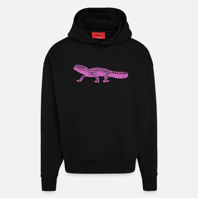 Gecko léopard - Sweat à capuche bio épais oversize fabriqué en UE - SOLID BLACK