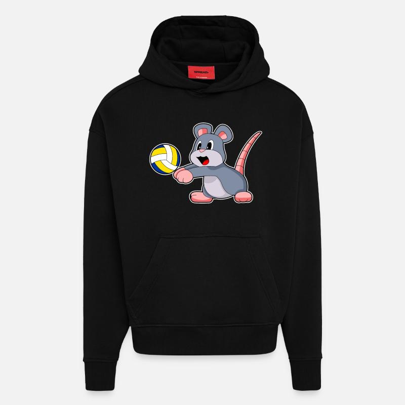 Volleyball de souris - Sweat à capuche bio épais oversize fabriqué en UE - SOLID BLACK
