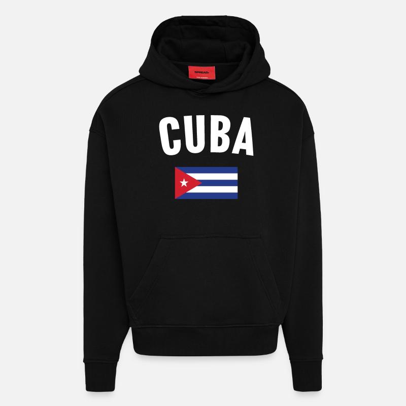 Drapeau de Cuba - Sweat à capuche bio épais oversize fabriqué en UE - SOLID BLACK