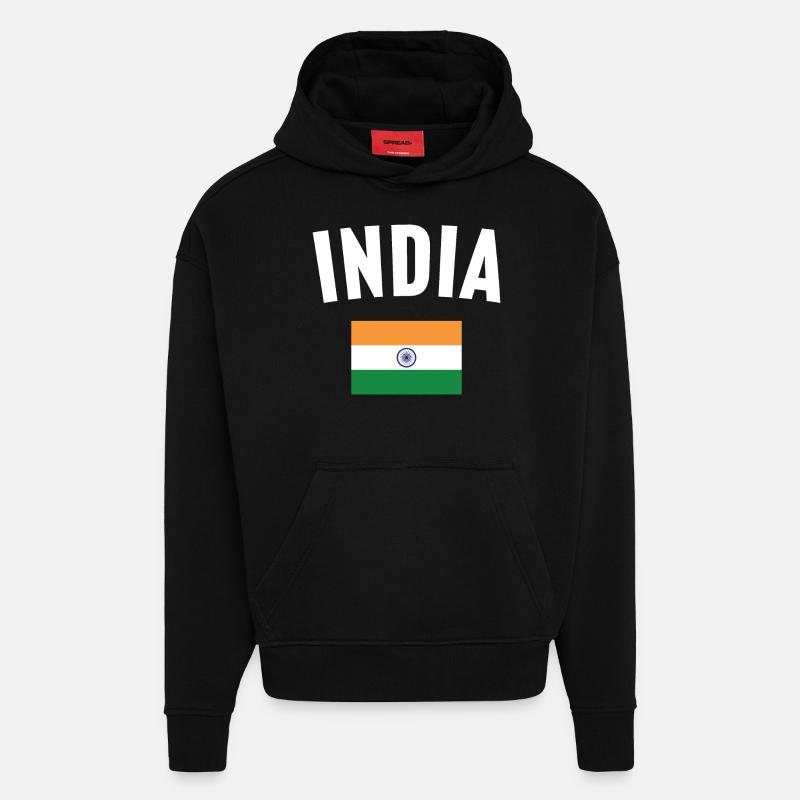 Drapeau de l’Inde - Sweat à capuche bio épais oversize fabriqué en UE - SOLID BLACK