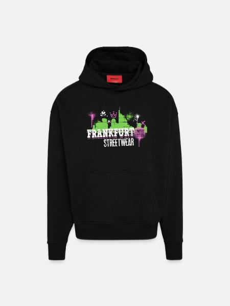 Frankfurt Skyline City Germany Graffiti - Hoodie- made by SPREAD  - SOLID BLACK