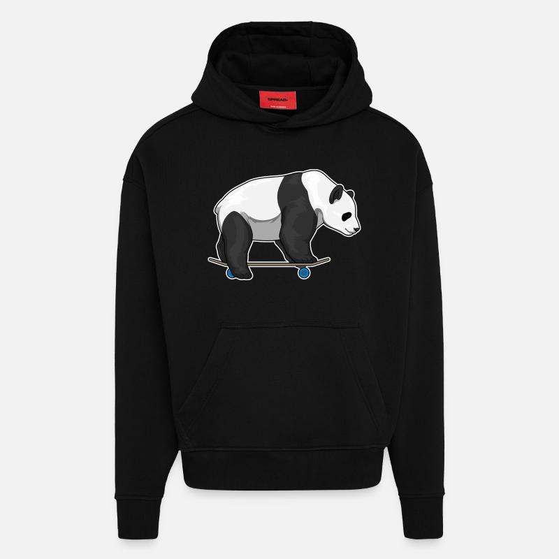 Panda Skater Skateboard - Hoodie- made by SPREAD  - SOLID BLACK