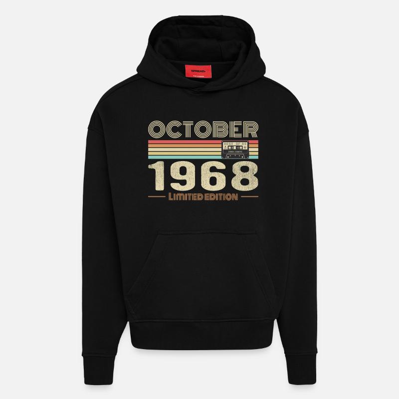 Anniversaire octobre 1968 - Birthday october 1968 - Sweat à capuche bio épais oversize fabriqué en UE - SOLID BLACK