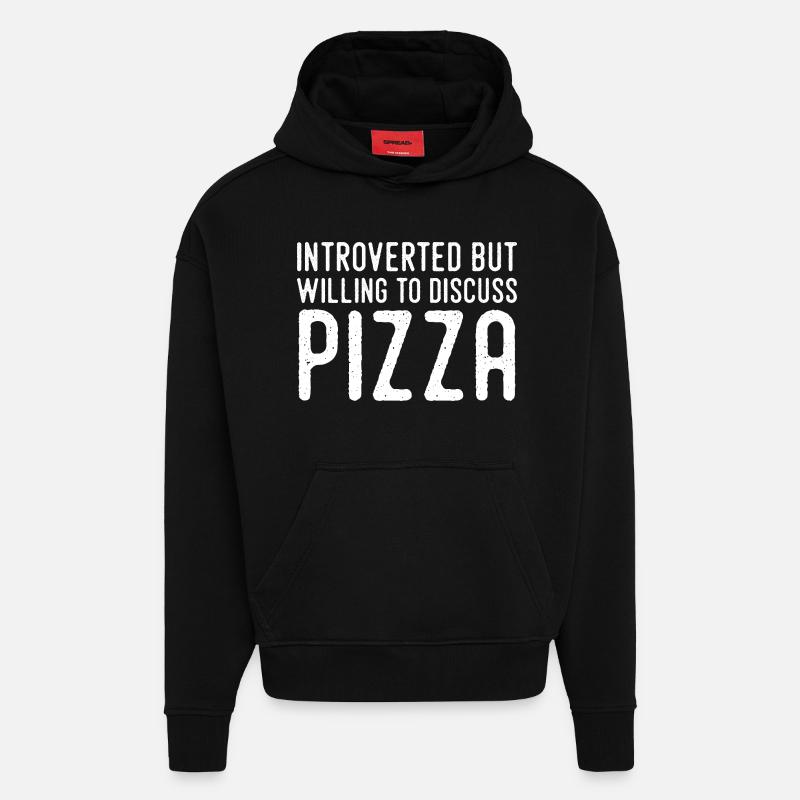 Introverti Mais Fan De Pizza - Sweat à capuche bio épais oversize fabriqué en UE - SOLID BLACK
