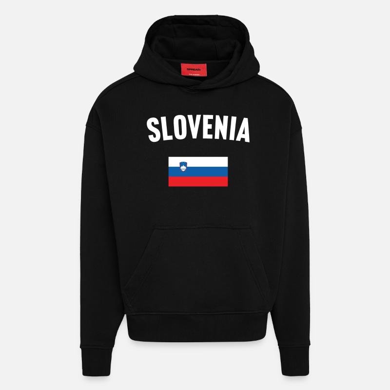 Drapeau de la Slovénie - Sweat à capuche bio épais oversize fabriqué en UE - SOLID BLACK