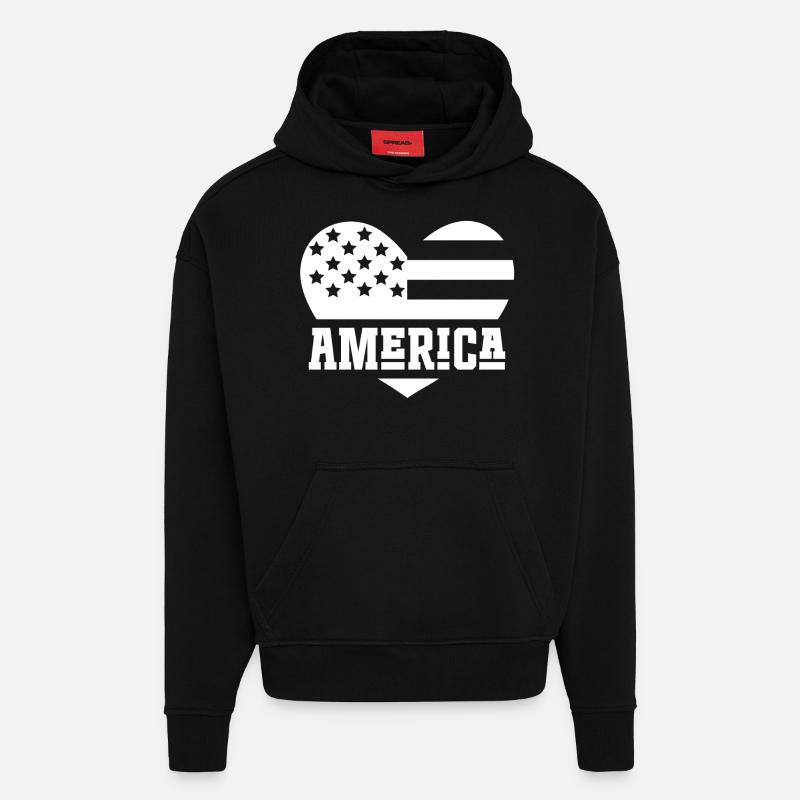 Drapeau de l’Amérique Coeur Blanc - Sweat à capuche bio épais oversize fabriqué en UE - SOLID BLACK