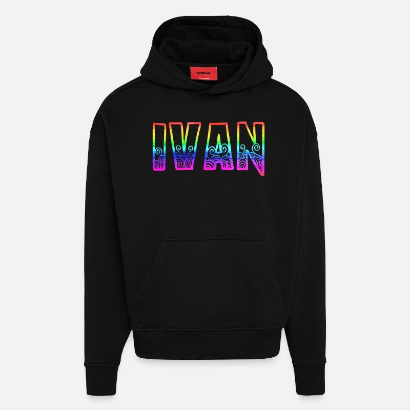 Ivan RS Arc-en-ciel - Sweat à capuche bio épais oversize fabriqué en UE - SOLID BLACK