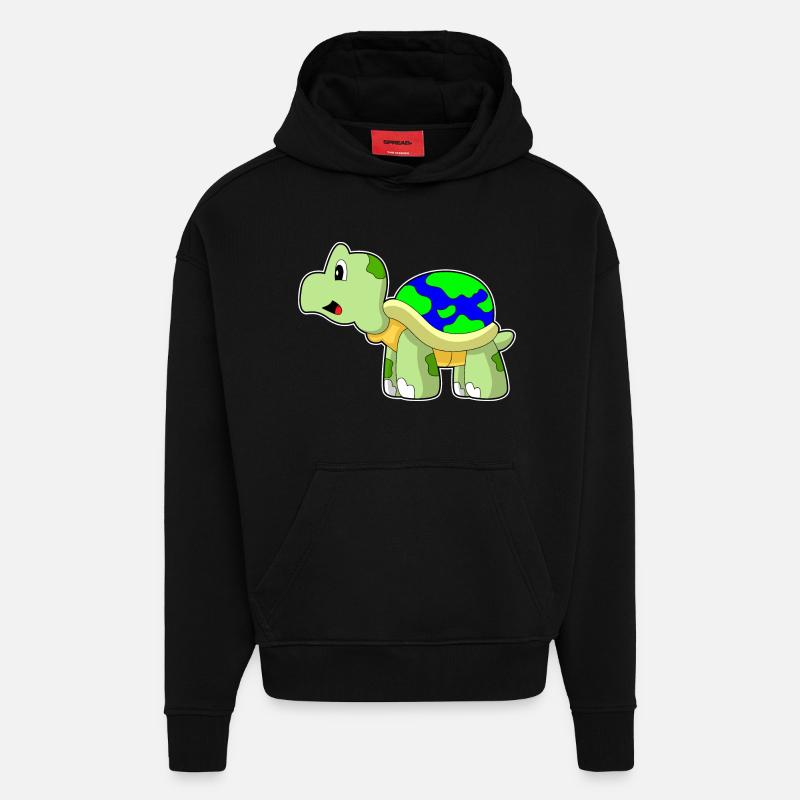 Turtle Earth Globe - Hoodie- made by SPREAD  - SOLID BLACK