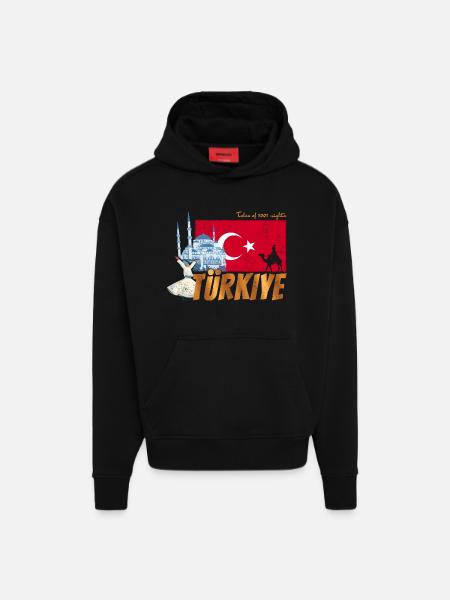 Türkiye Istanbul Vintage Flaga Turcja Sovenir - Ekologiczna bluza z kapturem oversize z grubego materiału wyprodukowana w UE - SOLID BLACK
