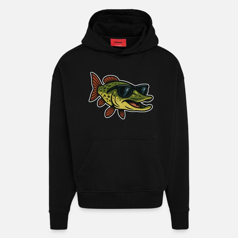 Hecht mit Sonnenbrille - Hoodie- made by SPREAD  - SOLID BLACK
