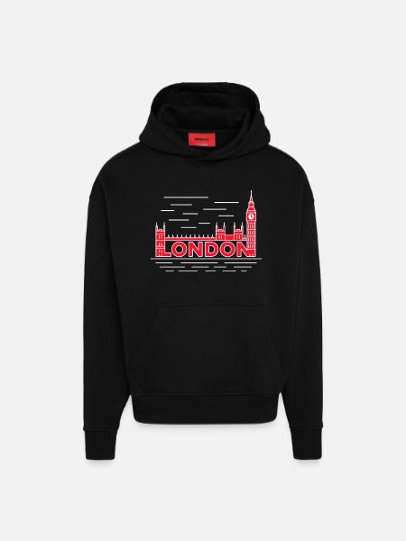 London Skyline Bold Red - Hoodie- made by SPREAD  - SOLID BLACK